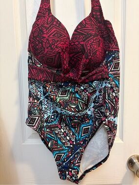 Swimsuits For All Pink and Multicolor Tribal One-Piece Swimsuit